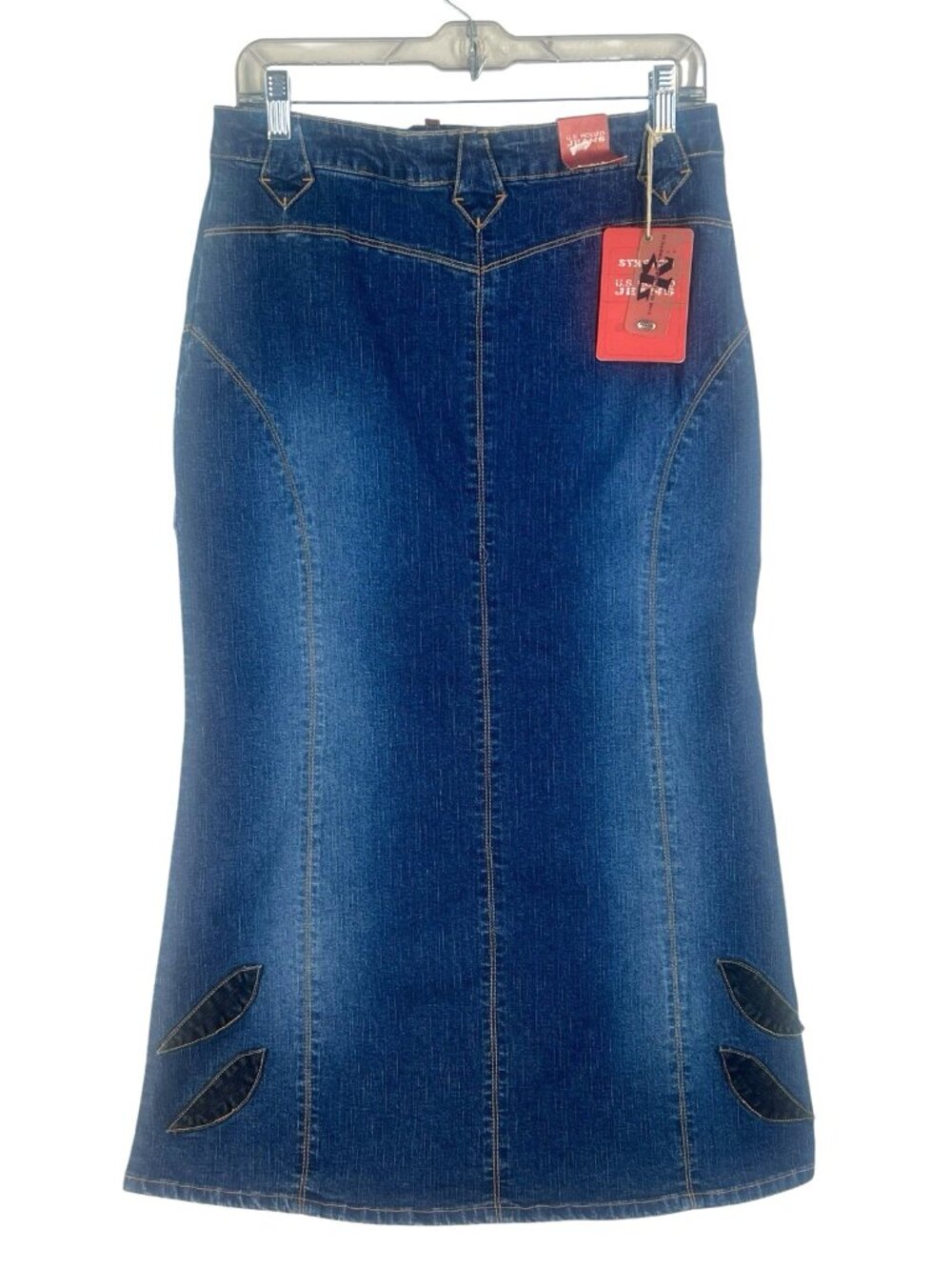 US RODEO JEANS western stretch jean skirt 7/8 midi skirt laceup front new - Picture 2 of 7